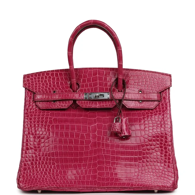 Hermès Birkin 35 Rose Scheherazade Shiny Porosus Crocodile Palladium Hardware in Pink Crocodile from Madison Avenue Couture