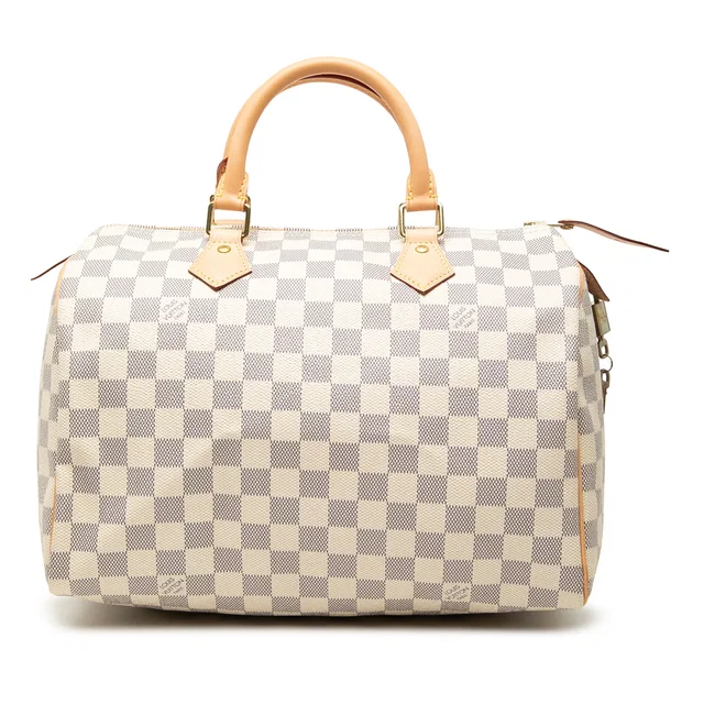 White Louis Vuitton Damier Azur Speedy 30 Boston Bag in White Canvas from Designer Revival