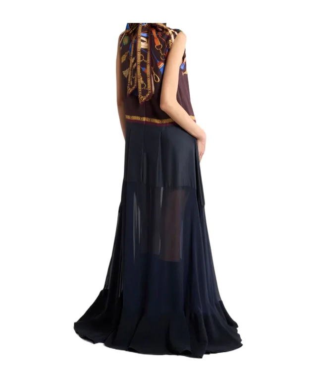 Etro long silk dress with see-through skirt and placed print, photo 3 of 4 from SENSER