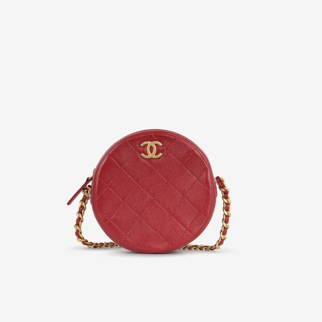 Chanel Round 19 Clutch on Chain - Burgundy Calfskin | Aged Gold Hardware in Red Calfskin from Bagista