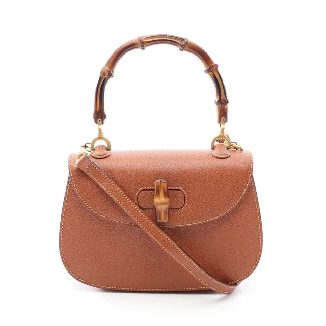Gucci Handbag Bamboo 2-Way 000 14 Brown Leather Shoulder Bag in Brown Leather from The Reluxe