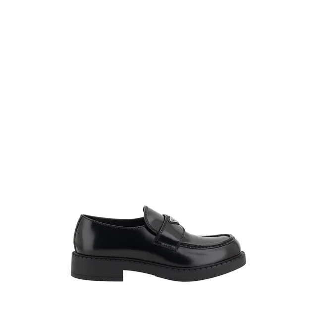 Prada Black Calf Leather Bos Taurus Platform Loafers in Black Calfskin from HEWI