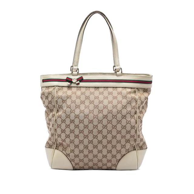 Beige Gucci GG Canvas Web Mayfair Tote in Beige Canvas from Designer Revival