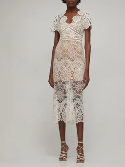 Self-portrait V-neck midi dress in 100% Polyester, photo 2 of 8 from LUISAVIAROMA