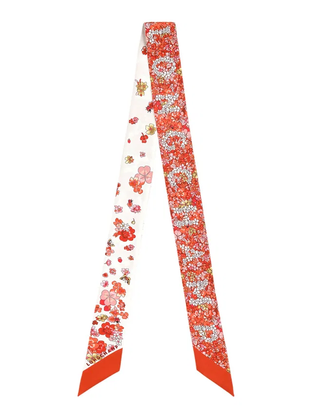 Longchamp Silk Floral All-Over Print Scarf — Red Scarfs in Red Silk from HEWI