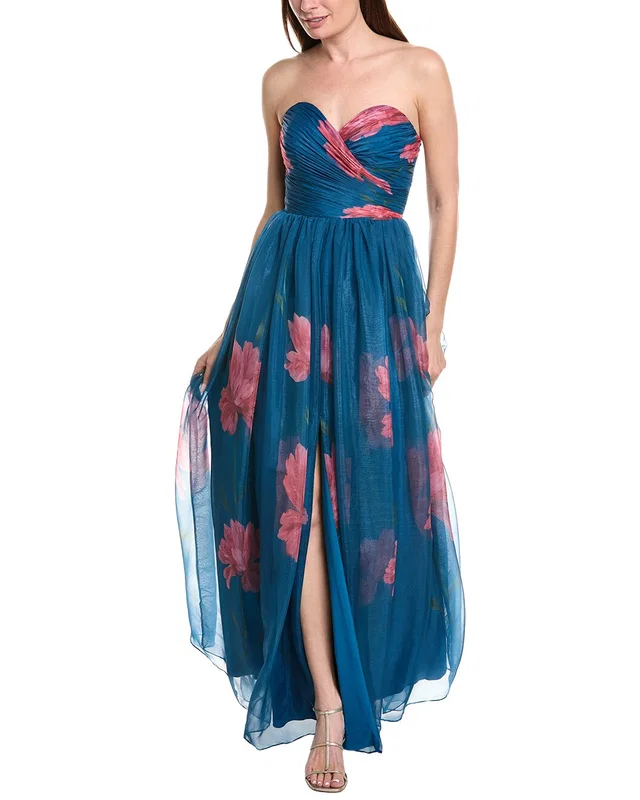Rene Ruiz Strapless Sweetheart Pleated Bodice Floral Gown, image 1 of 1 from Gilt