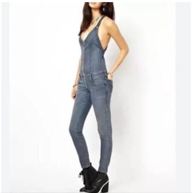 Diesel Denim Fitted Jumpsuit Front Zipper And Crisscross Straps Size Xs in blue Denim from Poshmark