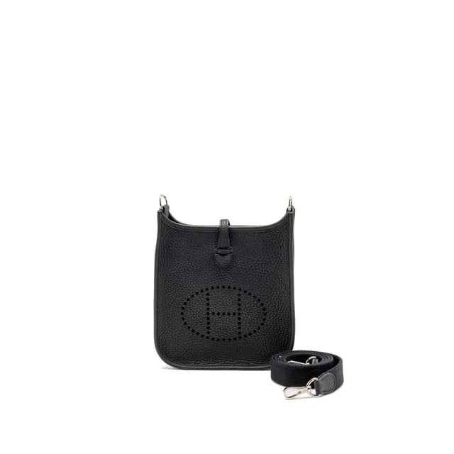 Hermès Mini Evelyne Clemence BLACK SHW Stamp U in Black Clemence leather from EMIER