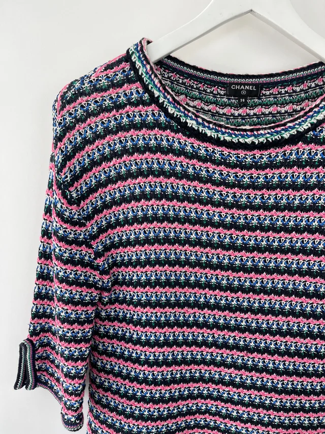 Chanel Pink, Black Metallic Green Mid-Sleeve Top FR 38 (UK 10) in Black Tweed from Sellier, photo 12 of 14