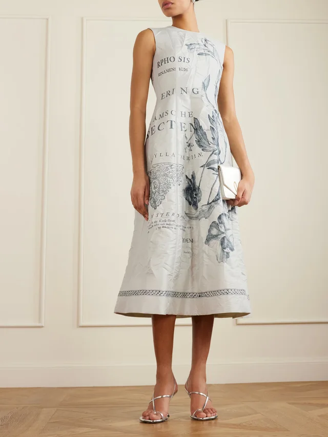 ERDEM Floral-print crinkled-satin midi dress in Grey, photo 2 of 2 from NET-A-PORTER (Canada)