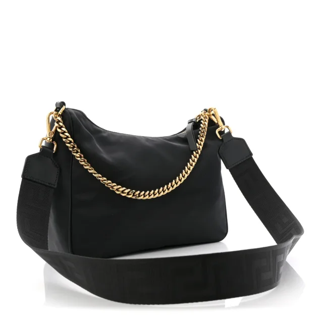Versace Tribute Chain Crossbody Shoulder Bag Black in Black Nylon from FASHIONPHILE, photo 3 of 11