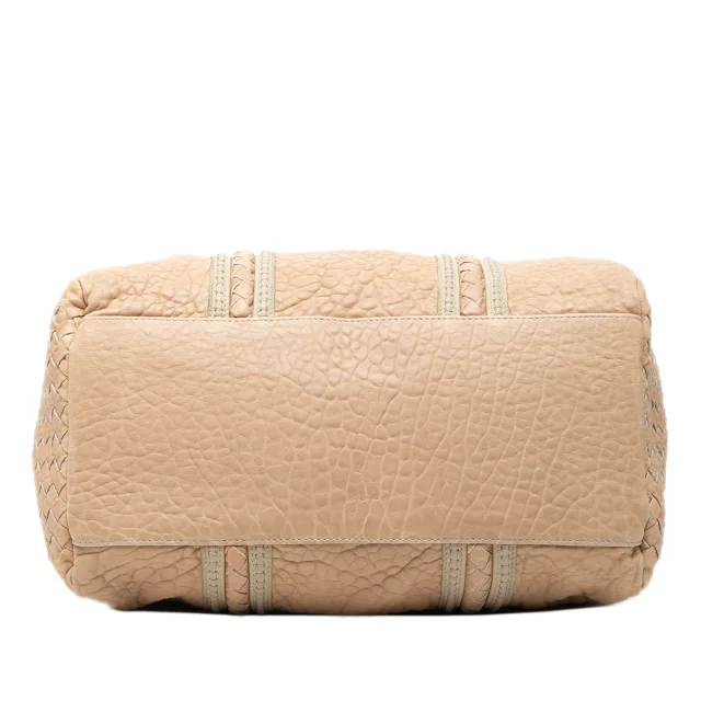 Bottega Veneta Intrecciato Trimmed Pebbled Lambskin Top Handle Bag in Beige Lambskin from Designer Revival, photo 3 of 7