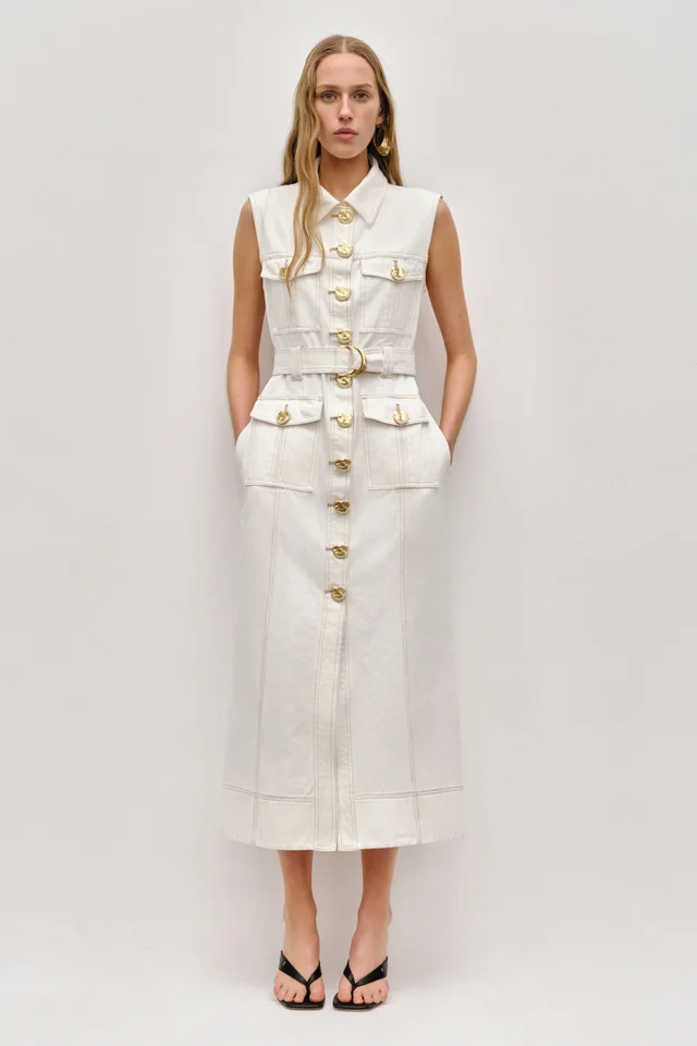 AJE Ivy Denim Midi Dress in White from Aje, photo 1 of 1