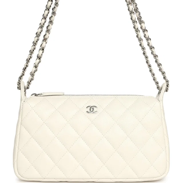 Chanel Small Quilted Clutch Bag in White Caviar leather from Madison Avenue Couture