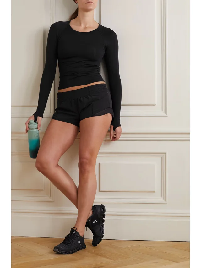 LULULEMON Hotty Hot 2.5" mesh-paneled stretch recycled-Swift low-rise shorts in Black, photo 2 of 2 from NET-A-PORTER (Canada)