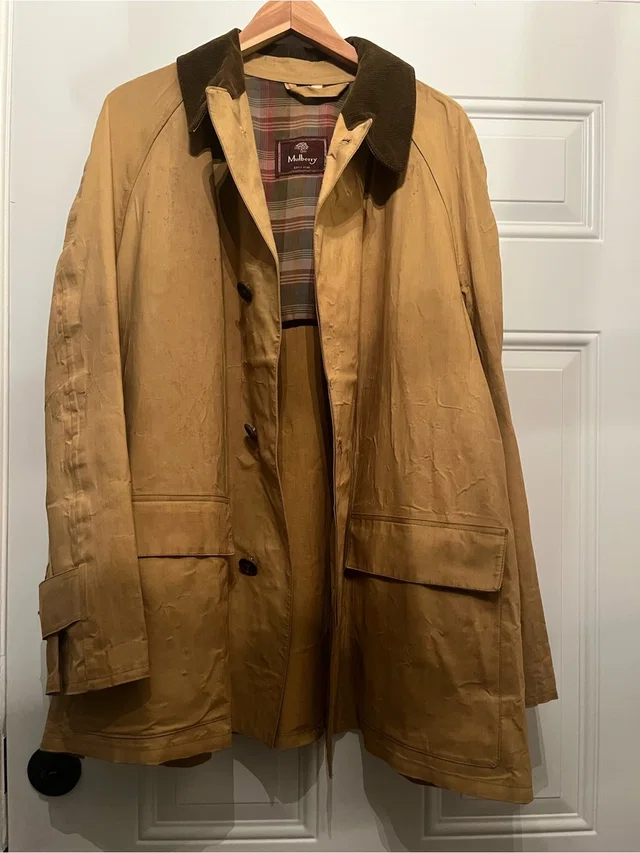 Mulberry Vintage Men’s Tan Mackintosh Jacket With Dark Green Cord Collar in brown|green|neutral from Poshmark