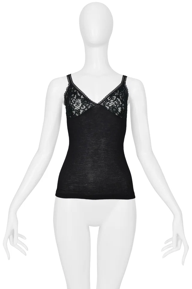 Dolce & Gabbana Black Ribbed Knit Camisole With Lace Top in Black from Resurrection Vintage