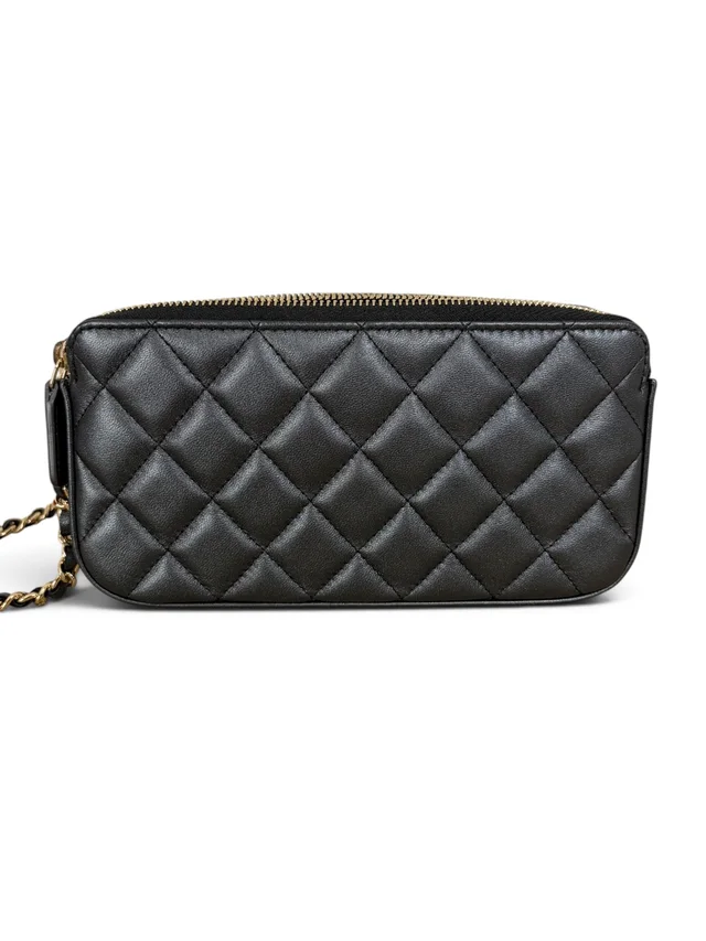 Chanel Shimmer Lambskin Double Zip Phone Holder On Chain in Lambskin from Season 2 Consign, photo 4 of 8