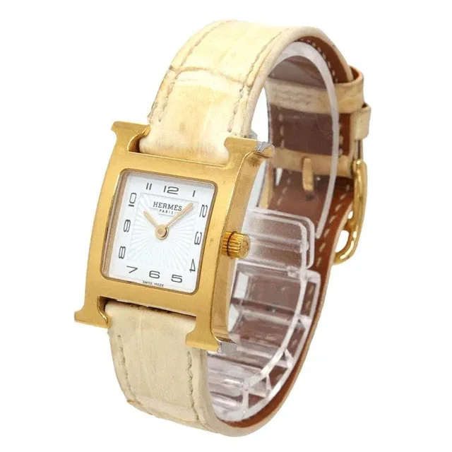 Hermès H-Watch HH1 201 Women's White Quartz Watch H Watch 90334916 in White Crocodile from Luxury Promise