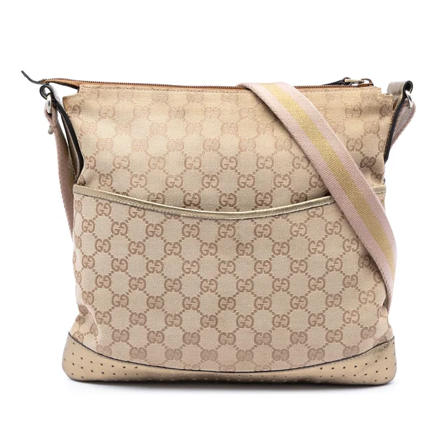 Beige Gucci GG Canvas Web Crossbody in Beige Canvas from Designer Revival