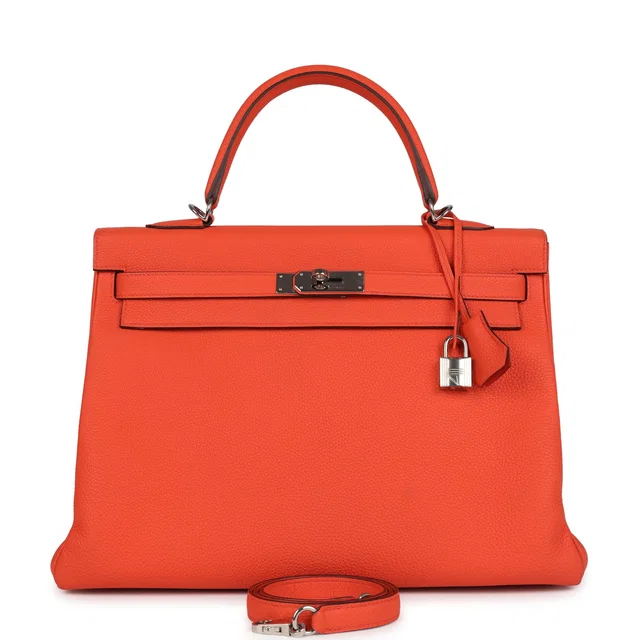 Hermès Kelly Retourne 35 Orange Poppy Togo Palladium Hardware in Orange Togo leather from Madison Avenue Couture