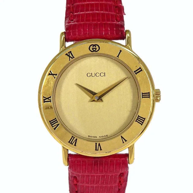 Gucci 3000.2.L 25 mm Quartz Watch Wristwatch Gold Red Lizard in Red Lizard from AMORE Vintage Tokyo
