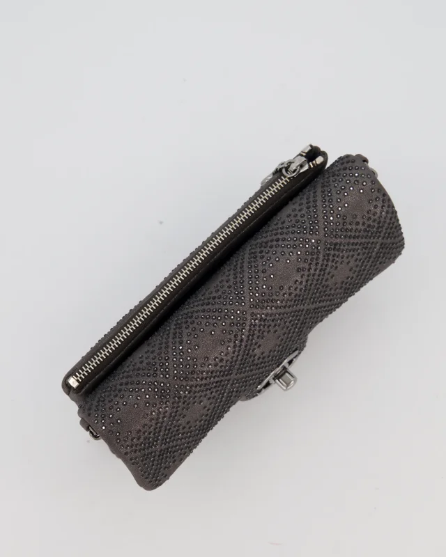 Chanel Grey Embellished Rhinestones Mini Flap Bag in Suede Leather With Gunmetal Hardware in Grey Suede from Sellier, photo 13 of 19