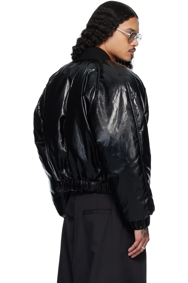 LU'U DAN Black Riot Faux-Leather Bomber Jacket, photo 3 of 4 from SSENSE