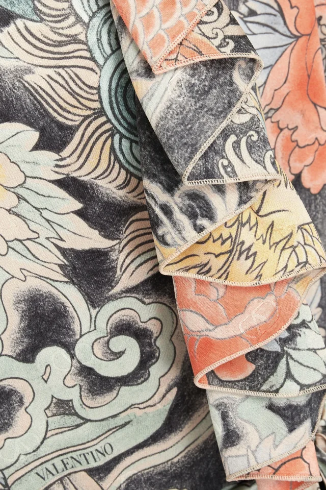 Valentino Garavani Ruffled Printed Silk-Satin Midi Dress in Multicolor, photo 4 of 4 from THE OUTNET