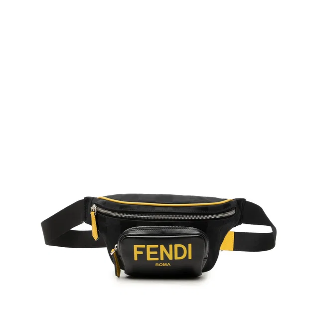 Black Fendi Nylon and Leather Logo Belt Bag in Black Nylon from Designer Revival