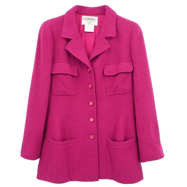 Chanel 1995 Single Breasted Jacket Pink #44 in Pink Nylon from AMORE Vintage Tokyo