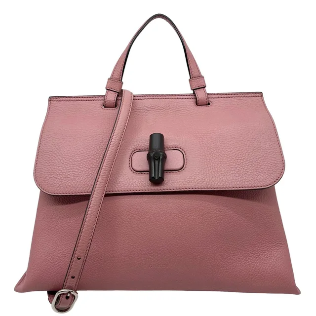 Gucci Bamboo Daily Medium Leather Shoulder Bag Pink 392013 in Pink Leather from Dallas Designer Handbags