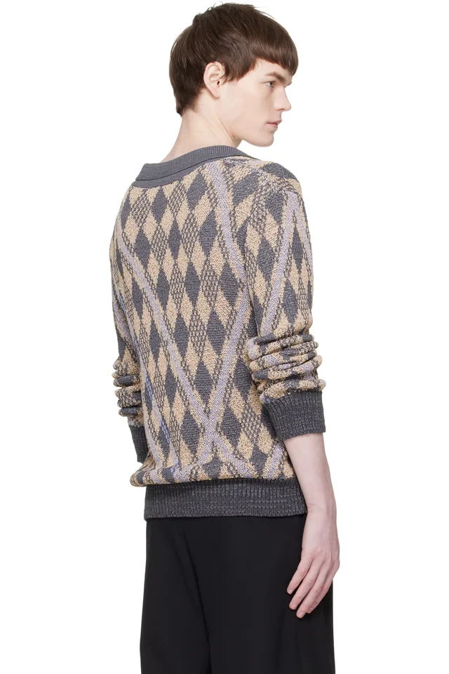 Dries Van Noten Gray & Beige Knit Polo, photo 3 of 5 from SSENSE