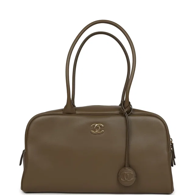 Chanel Large "Perfect Bowling" Bag Dark Khaki Calfskin Gold Hardware in Green Calfskin from Madison Avenue Couture
