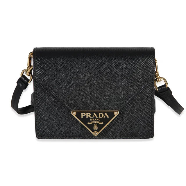 Prada Black Saffiano Card Holder With Strap in Black Saffiano leather from myGemma