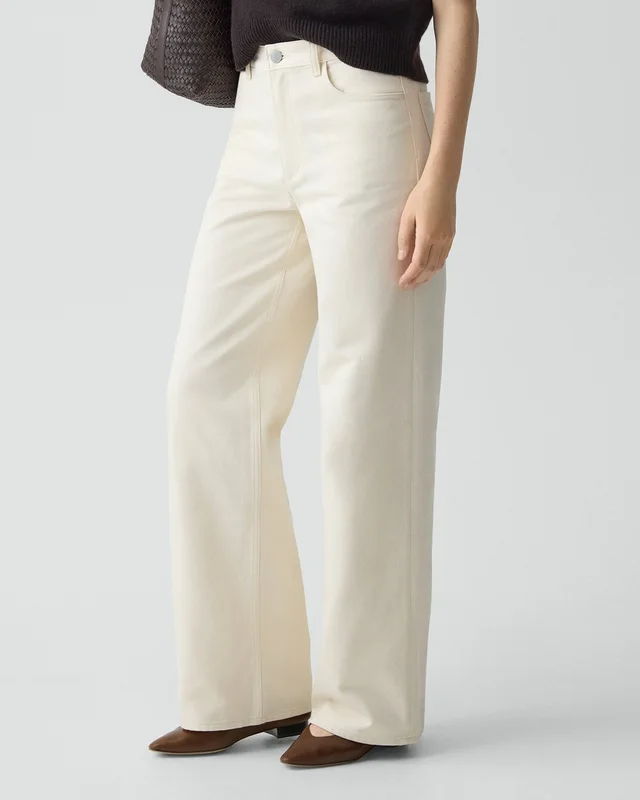 Theory Straight-Leg Five-Pocket Pant in Denim in ECRU, photo 11 of 12 from Theory