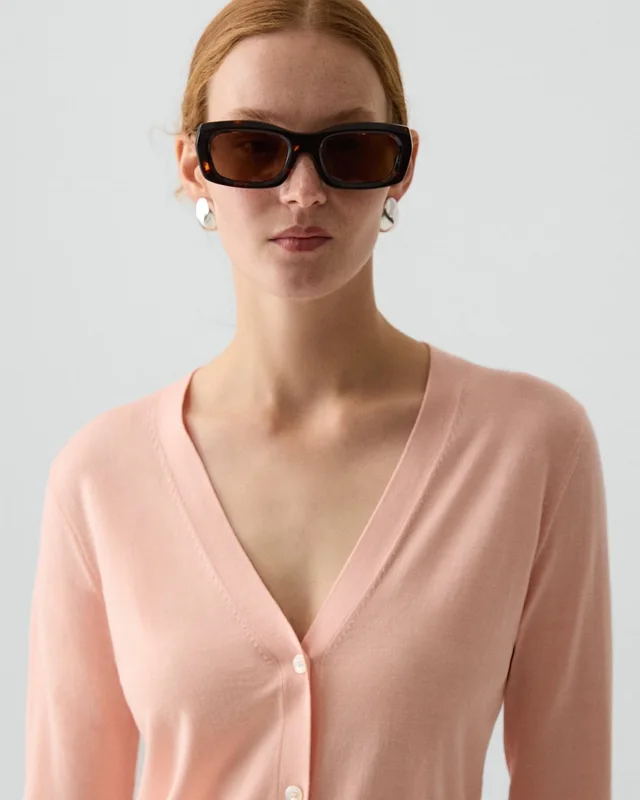 Theory V-Neck Cardigan in Regal Wool in WARM PINK, photo 11 of 12 from Theory