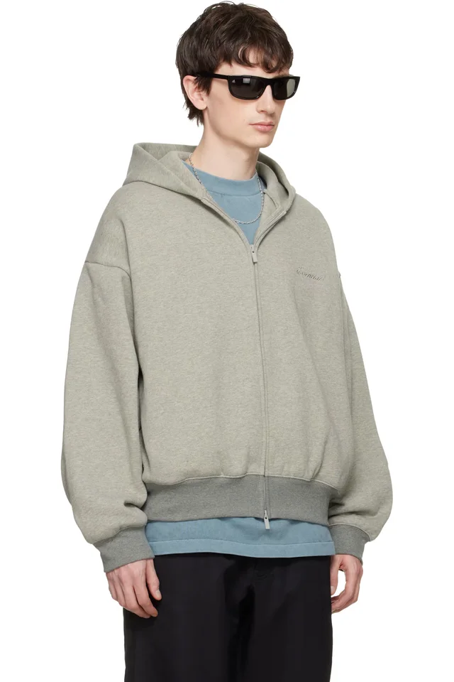 Fear of God ESSENTIALS Gray Signature Classic Full Zip Hoodie, photo 2 of 4 from SSENSE