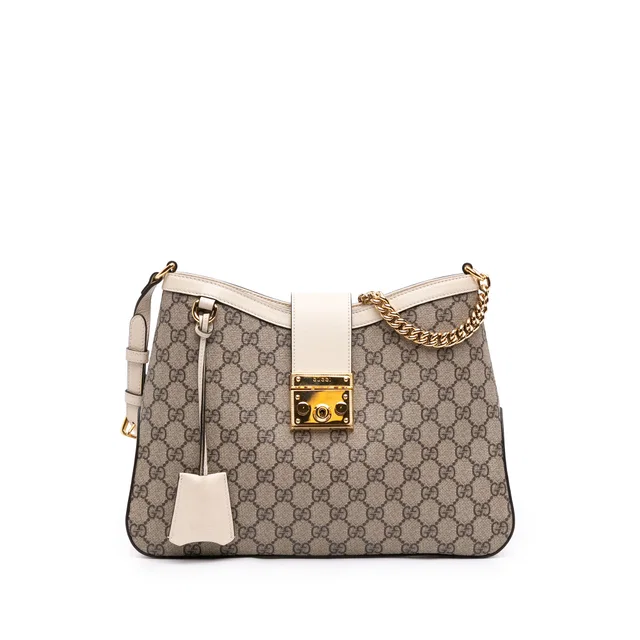Beige Gucci Medium GG Supreme Padlock Shoulder Bag in Beige Coated canvas from Designer Revival