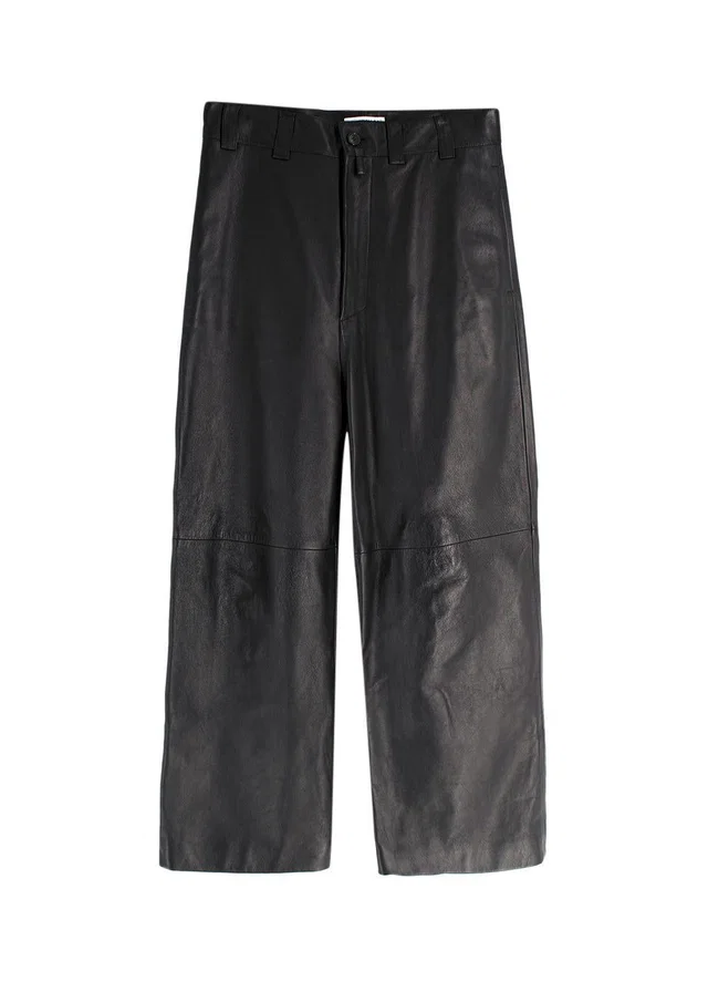 Balenciaga Black Unisex Straight Leg Leather Trousers in Black Leather from HEWI