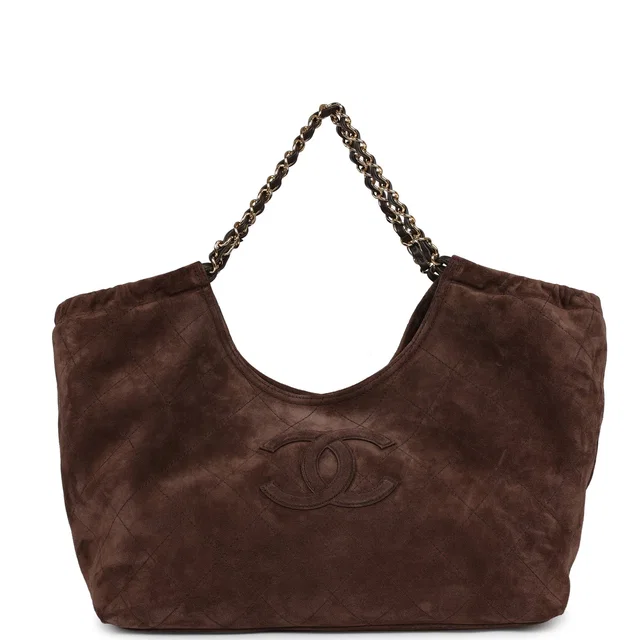 Chanel Small CC Cabas Hobo Bag Dark Brown Suede Gold Hardware in Brown Suede from Madison Avenue Couture
