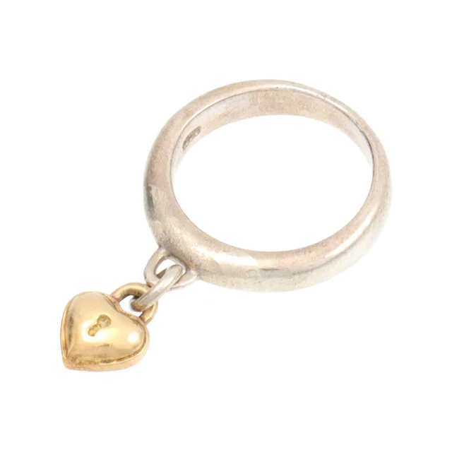 Tiffany & Co. SV925 Heart Lock Drop Charm Ring #51 Silver/Yellow Gold in Yellow from VINTAGE QOO TOKYO