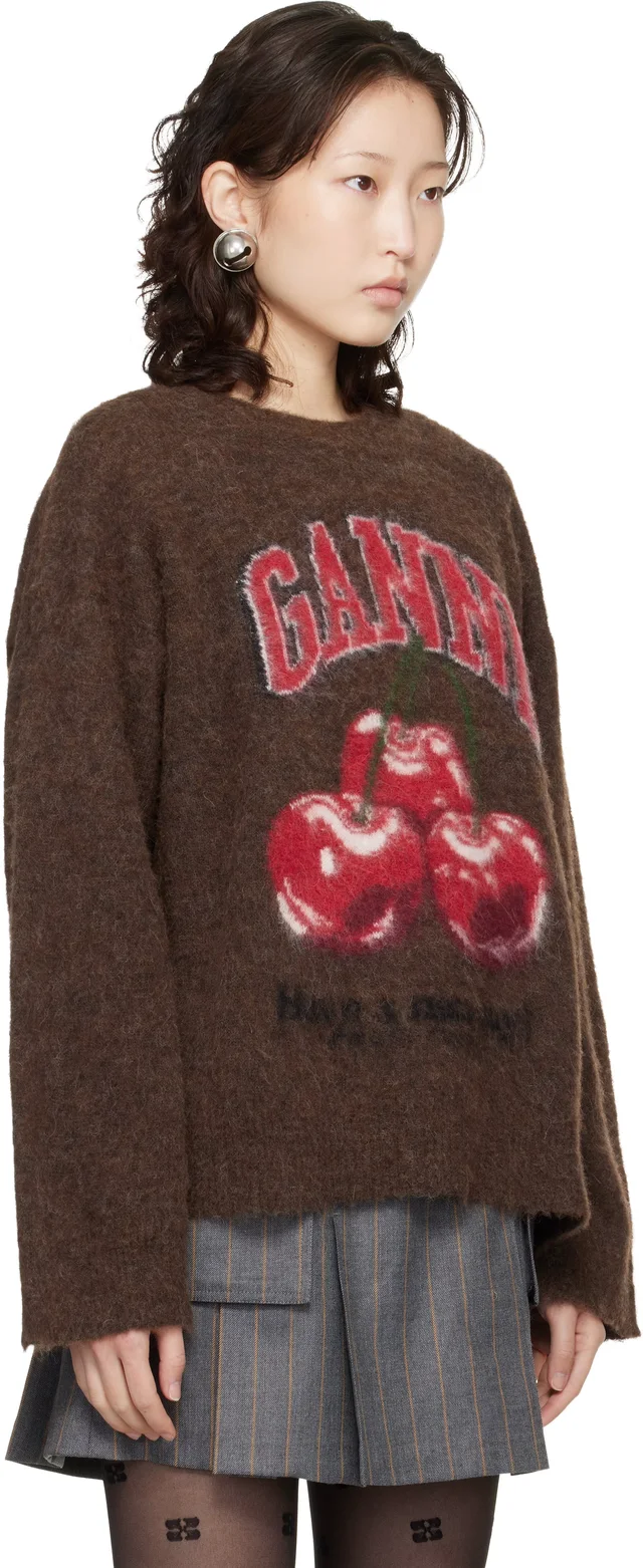 GANNI Brown Brushed Alpaca Graphic Oversized Sweater, photo 2 of 6 from SSENSE
