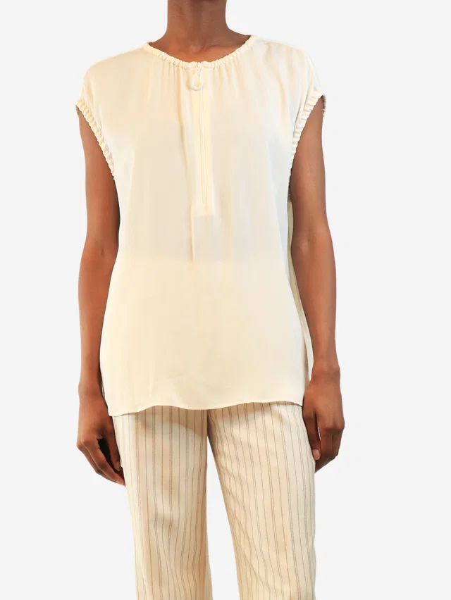Giorgio Armani Cream silk half-zip blouse - size UK 8 in White Silk from Sign of the Times