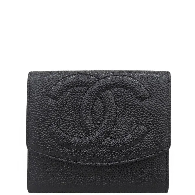 Chanel Circa 1998 Caviar Skin CC Mark Stitch Compact Wallet Black in Black Caviar leather from VINTAGE QOO TOKYO