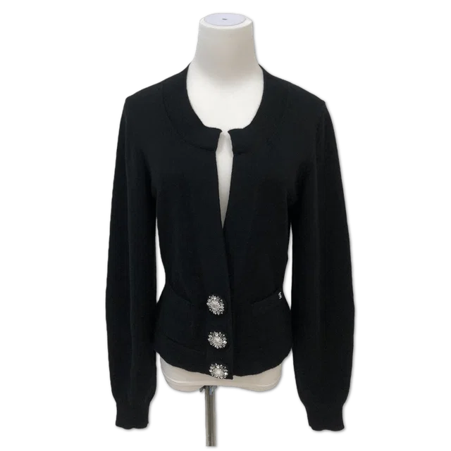 Chanel Black Open-Front Crystal-Button Knit Jacket size 38 in Black from Luxury Promise