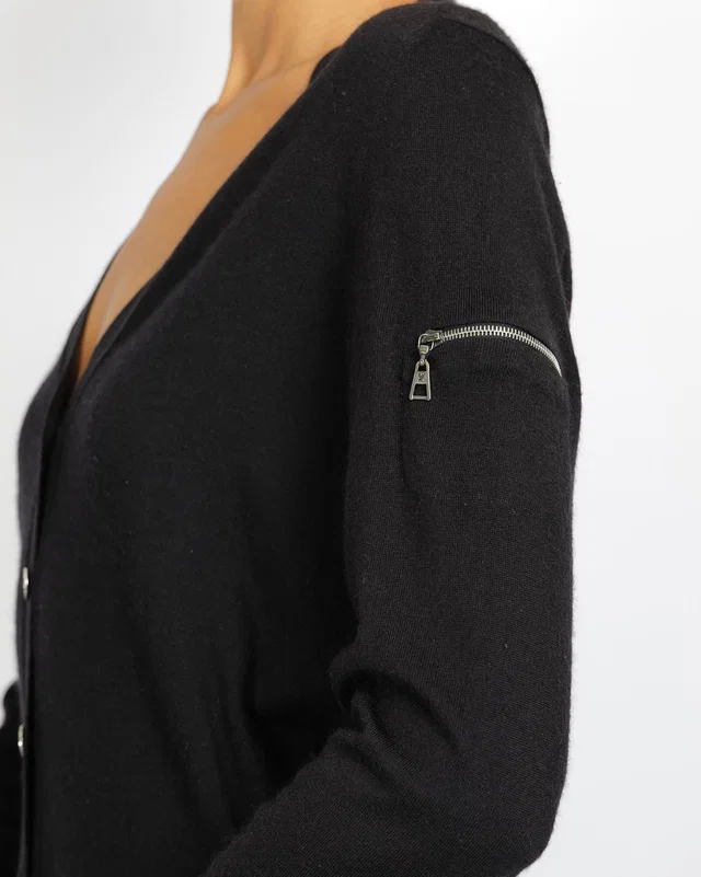 Black Cardigan with Silver LV Logo Buttons and Zipper Detail Size S (UK 8) in Black from Sellier
