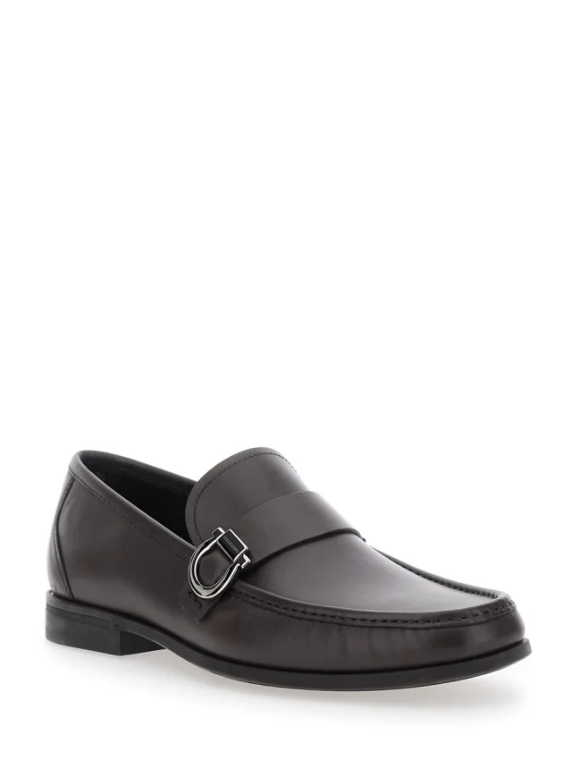 Ferragamo Brown Loafers with Gancini Detail on the Side in Leather Man in Brown 100% Calf, photo 3 of 8 from Gaudenzi Boutique