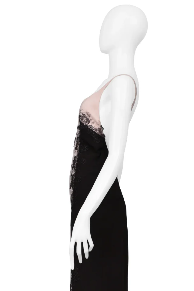 Bottega Veneta Black And Blush Pink Gown With Lace Detailing And Long Train in Black Silk from Resurrection Vintage, photo 7 of 8