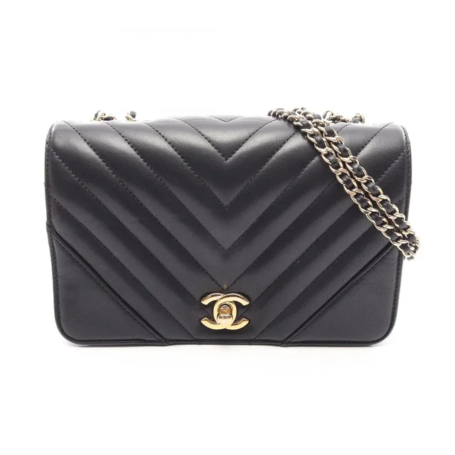 Chanel Shoulder Bag Stitch Chezblanc Fullflap Black Lambskin Chain in Black Lambskin from The Reluxe